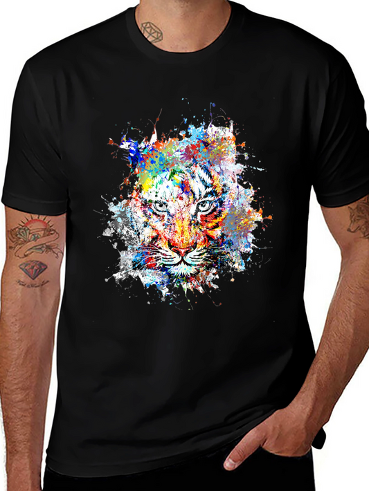 Camiseta Negra con Estampado Tigre Abstracto