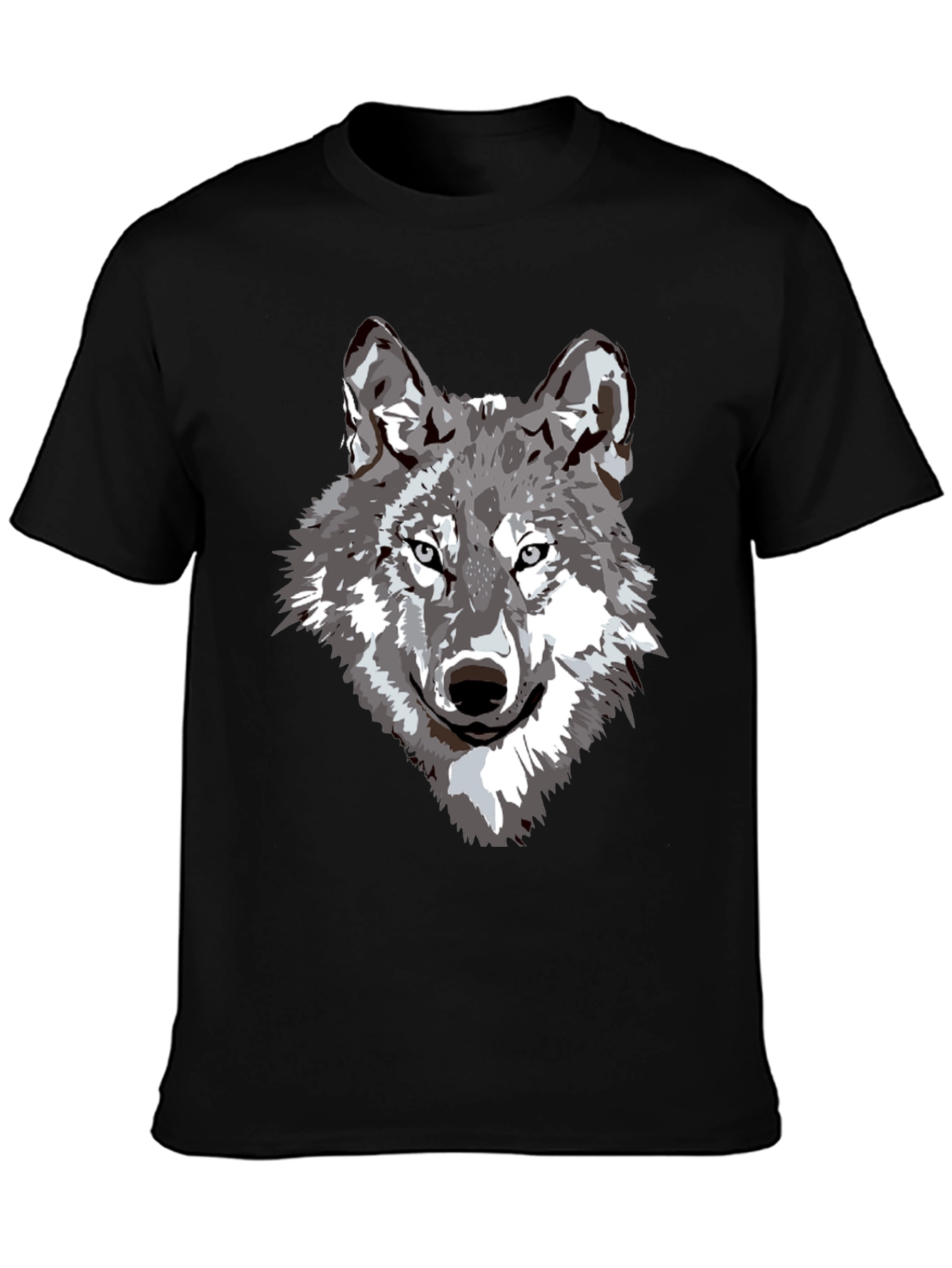 Camiseta Negra Hombre Diseño Lobo Gris