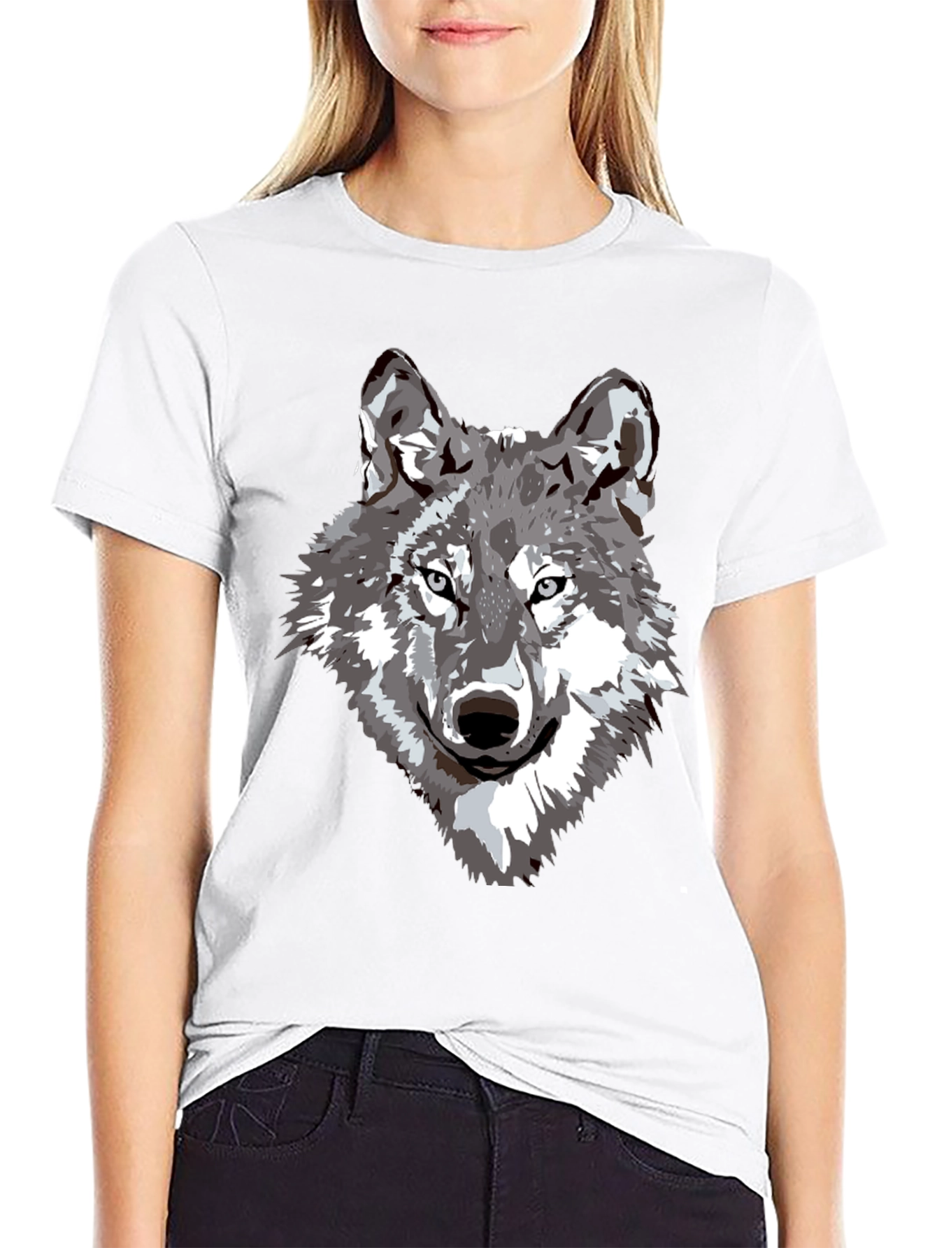 Camiseta Negra Hombre Diseño Lobo Gris