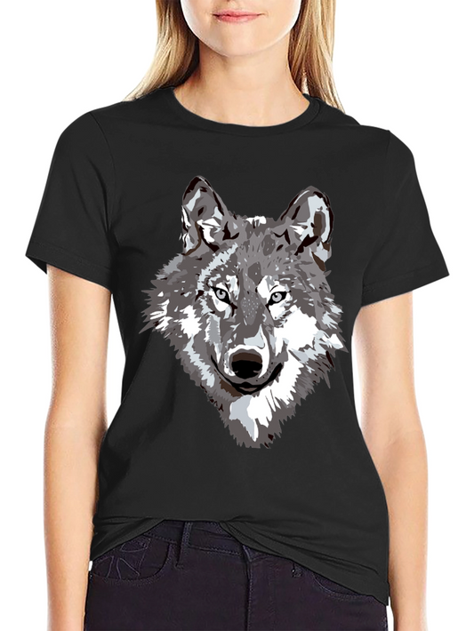 Camiseta Negra Hombre Diseño Lobo Gris