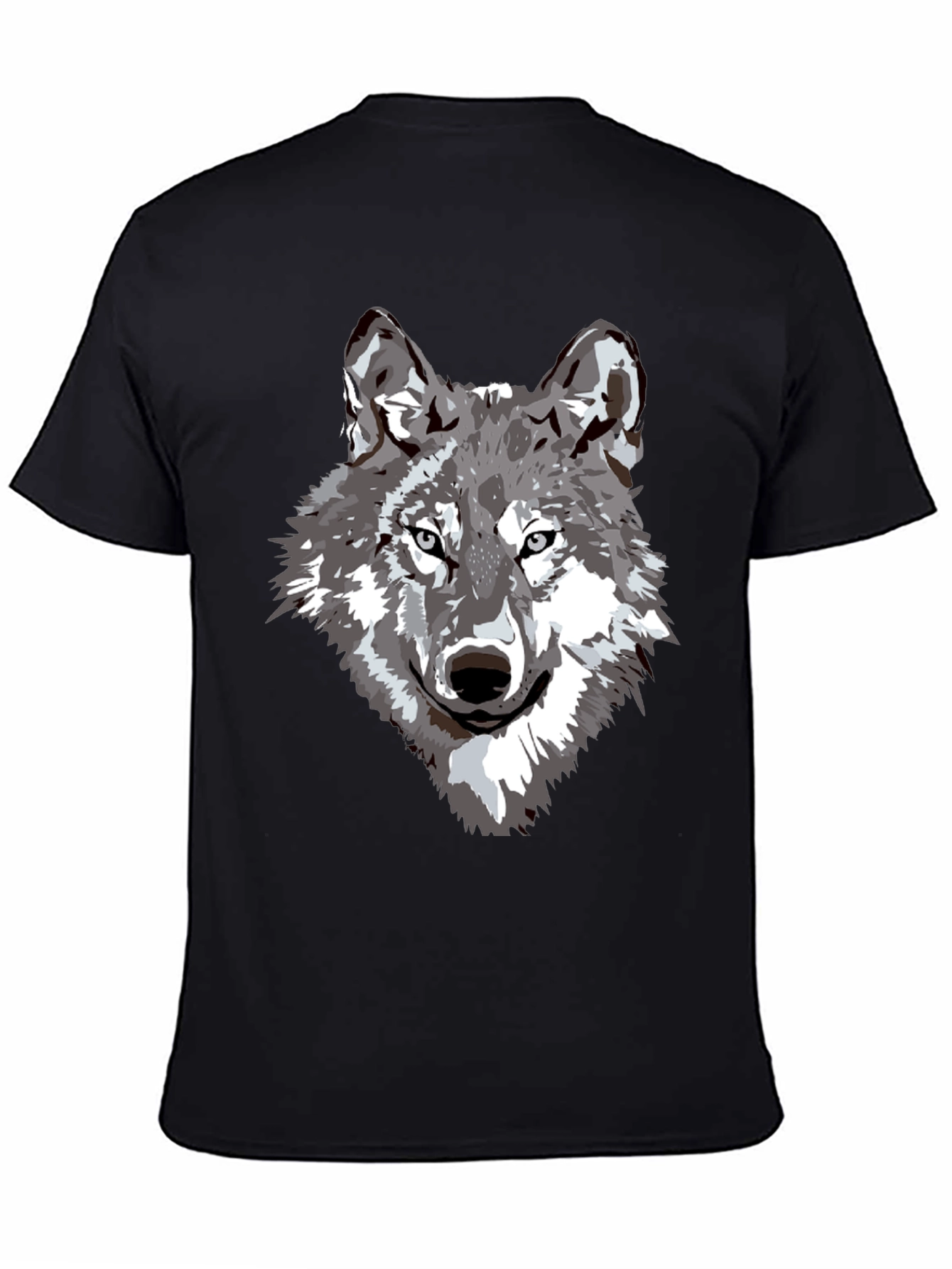 Camiseta Negra Hombre Diseño Lobo Gris