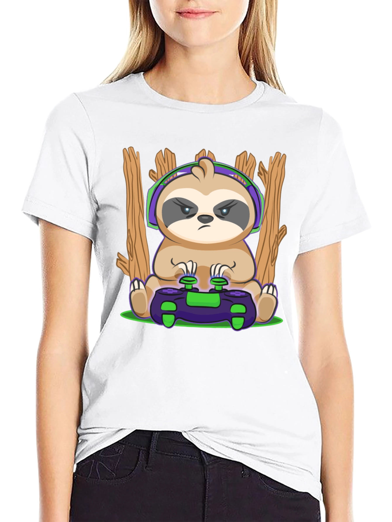 Camiseta Hombre con Diseño de Perezoso Gamer