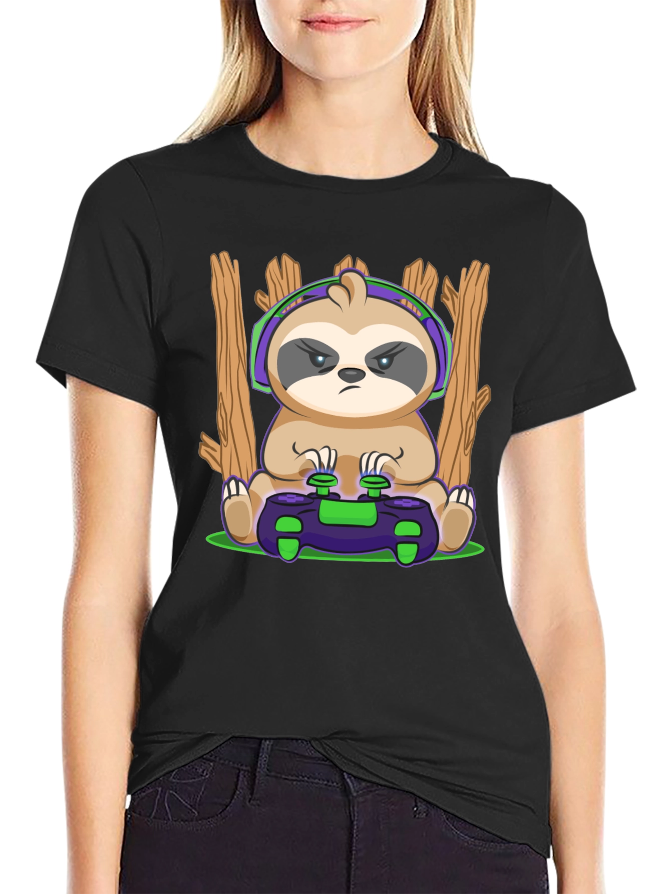 Camiseta Hombre con Diseño de Perezoso Gamer