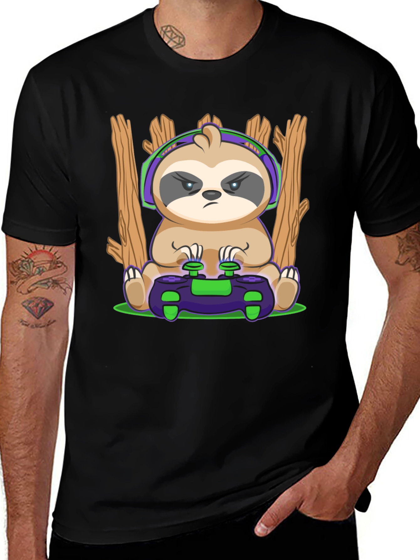 Camiseta Hombre con Diseño de Perezoso Gamer