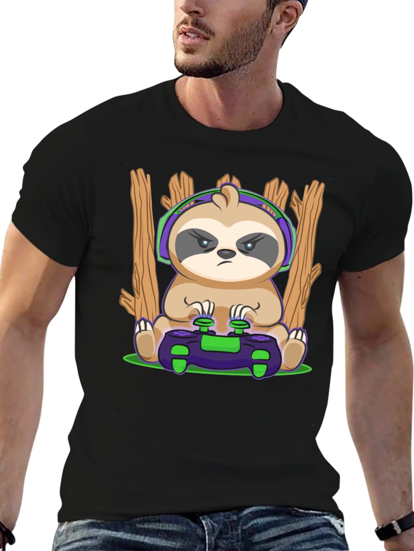 Camiseta Hombre con Diseño de Perezoso Gamer