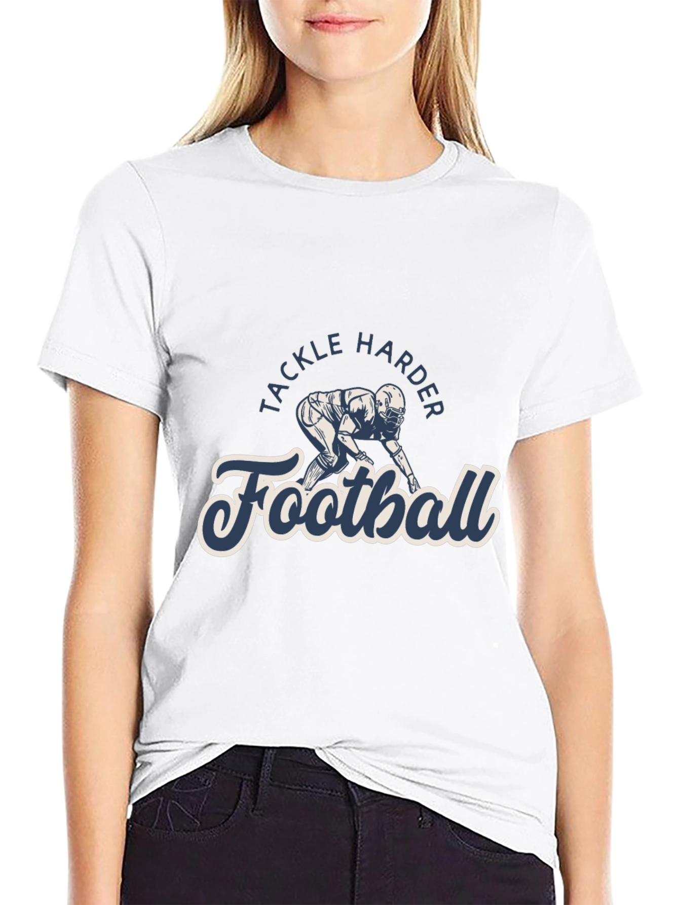 Camiseta Negra Football Tackle Harder