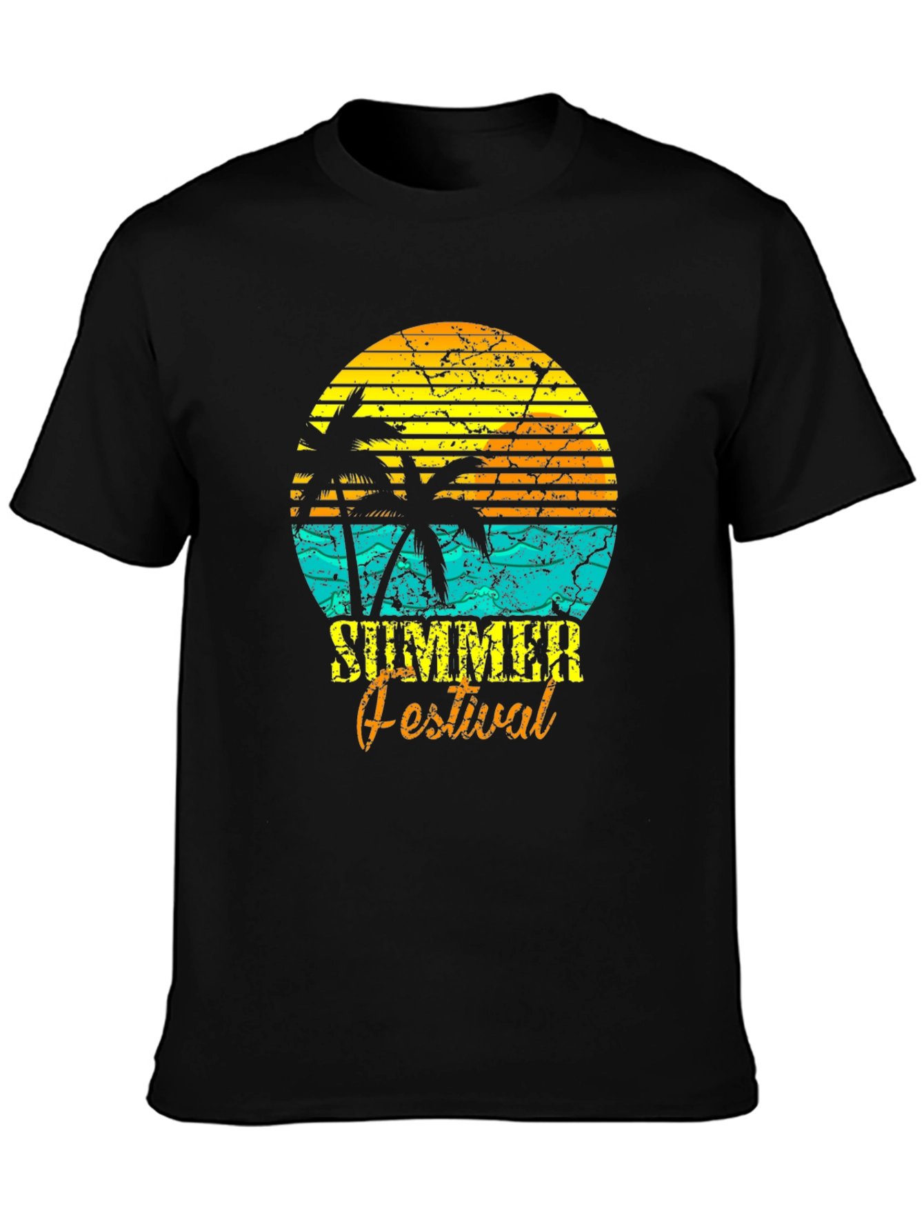 Camiseta Negra Estampada Festival de Verano