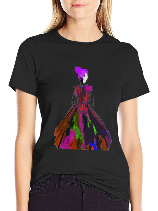Camiseta Negra con Diseño Artístico de Vestido