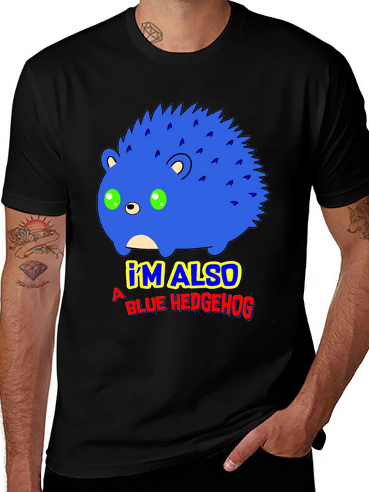 Camiseta Negra con Diseño de Erizo Azul