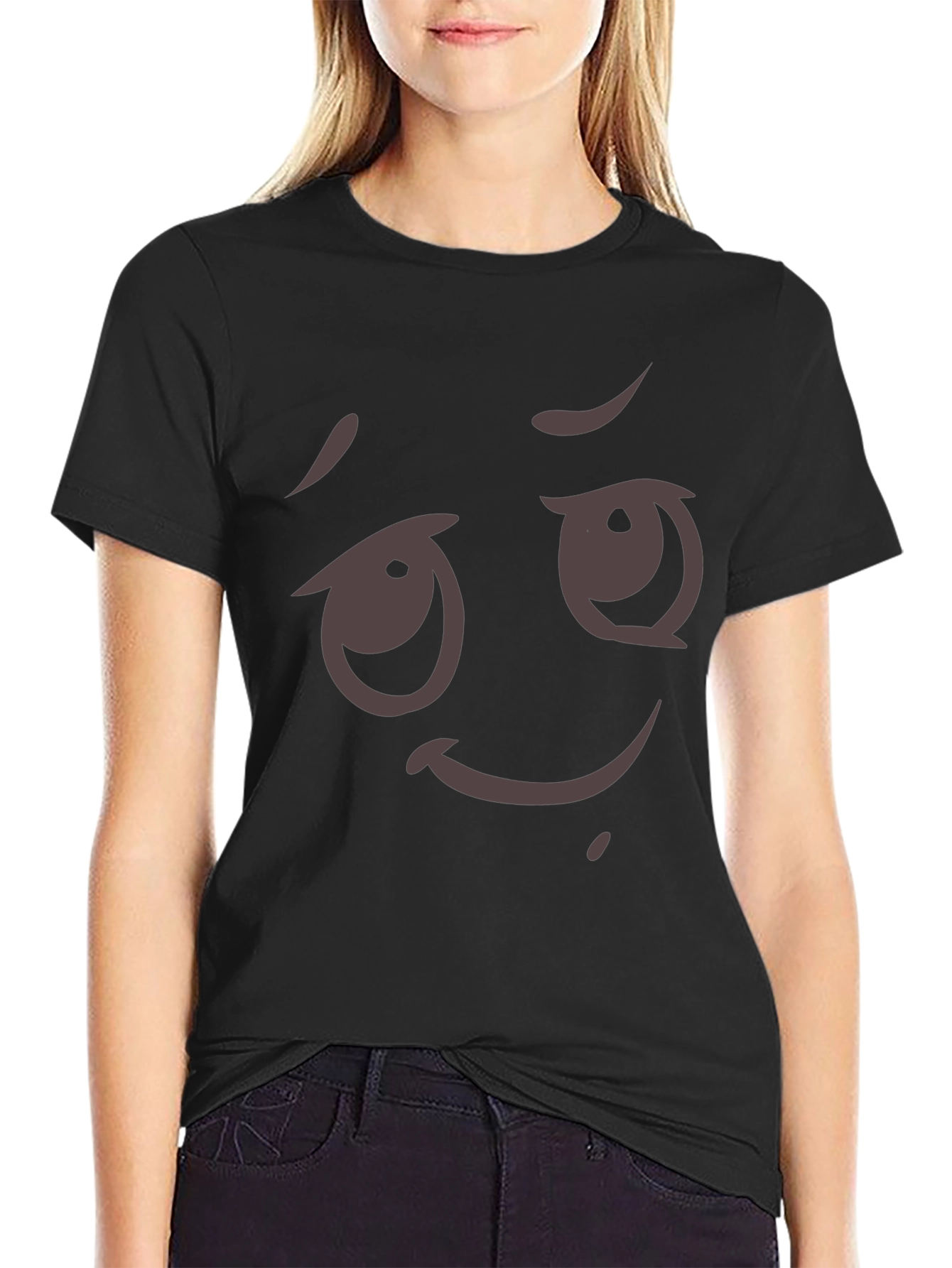 Camiseta Negra con Diseño Emoji Expresivo