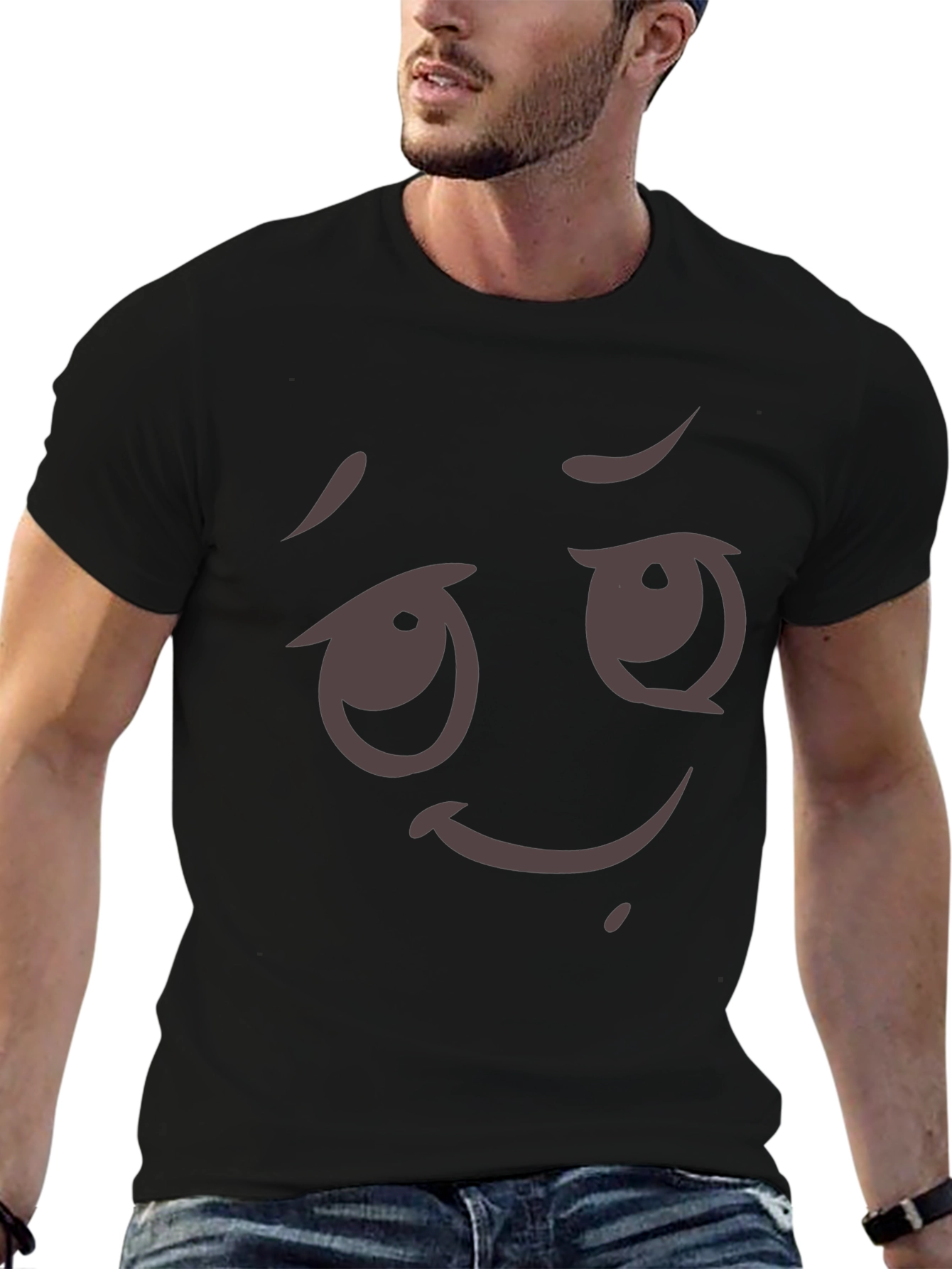 Camiseta Negra con Diseño Emoji Expresivo