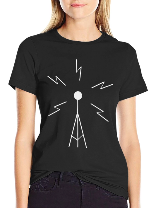 Camiseta Negra con Diseño de Antena de Radio
