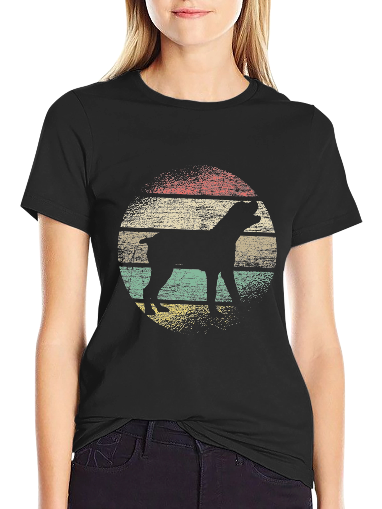 Camiseta Negra Retro con Silueta de Perro
