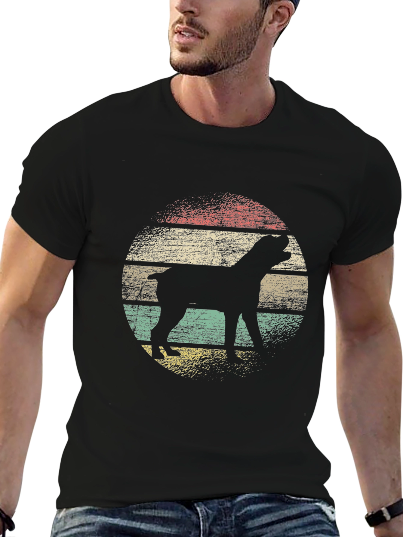 Camiseta Negra Retro con Silueta de Perro