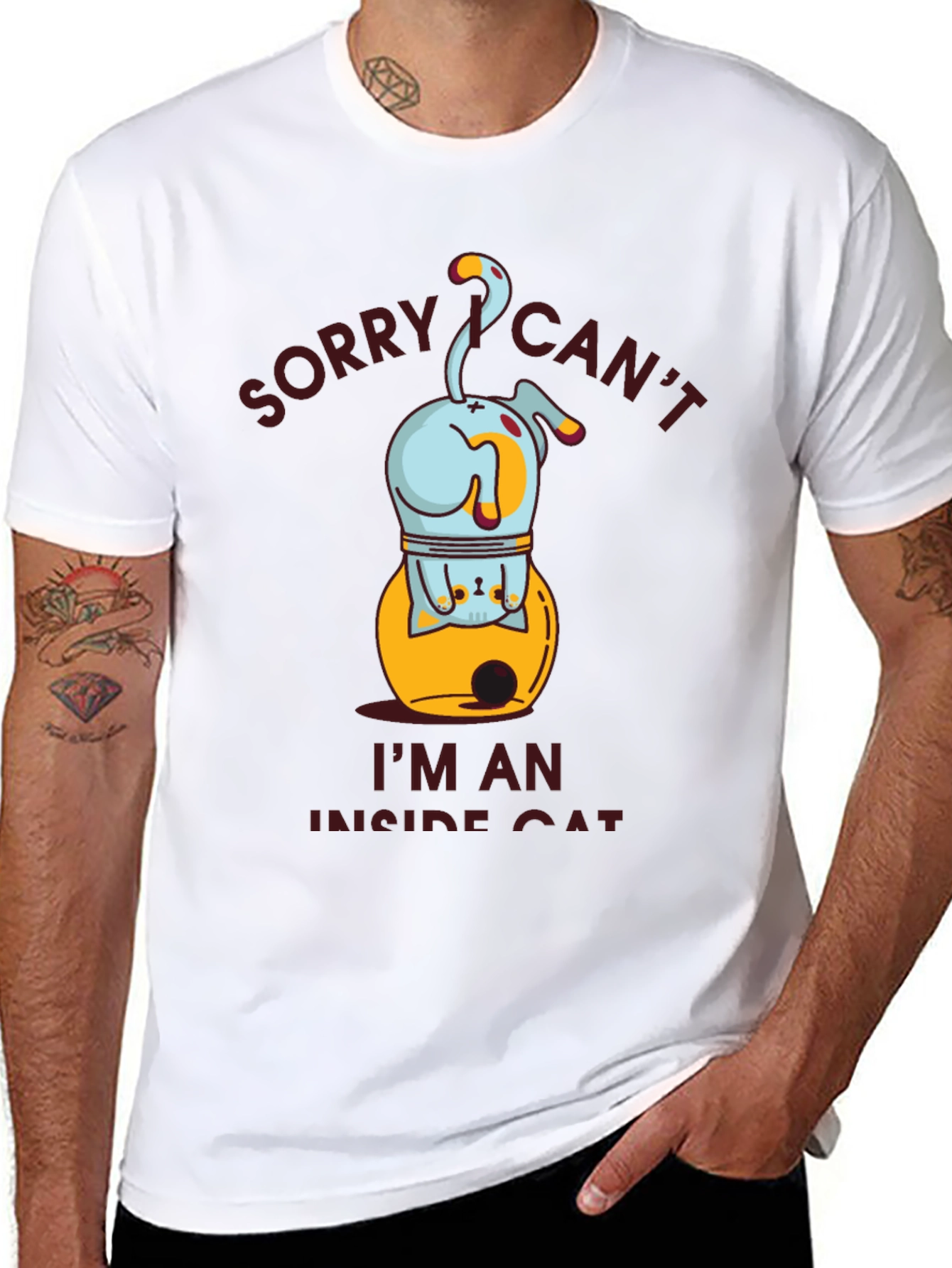 Camiseta Hombre Gato Interior Negra