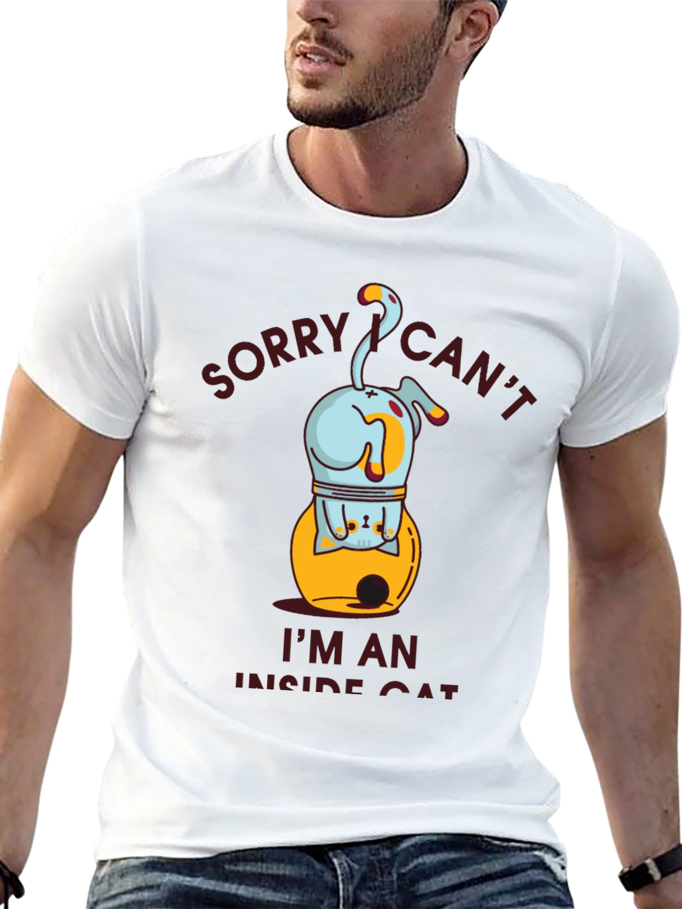Camiseta Hombre Gato Interior Negra