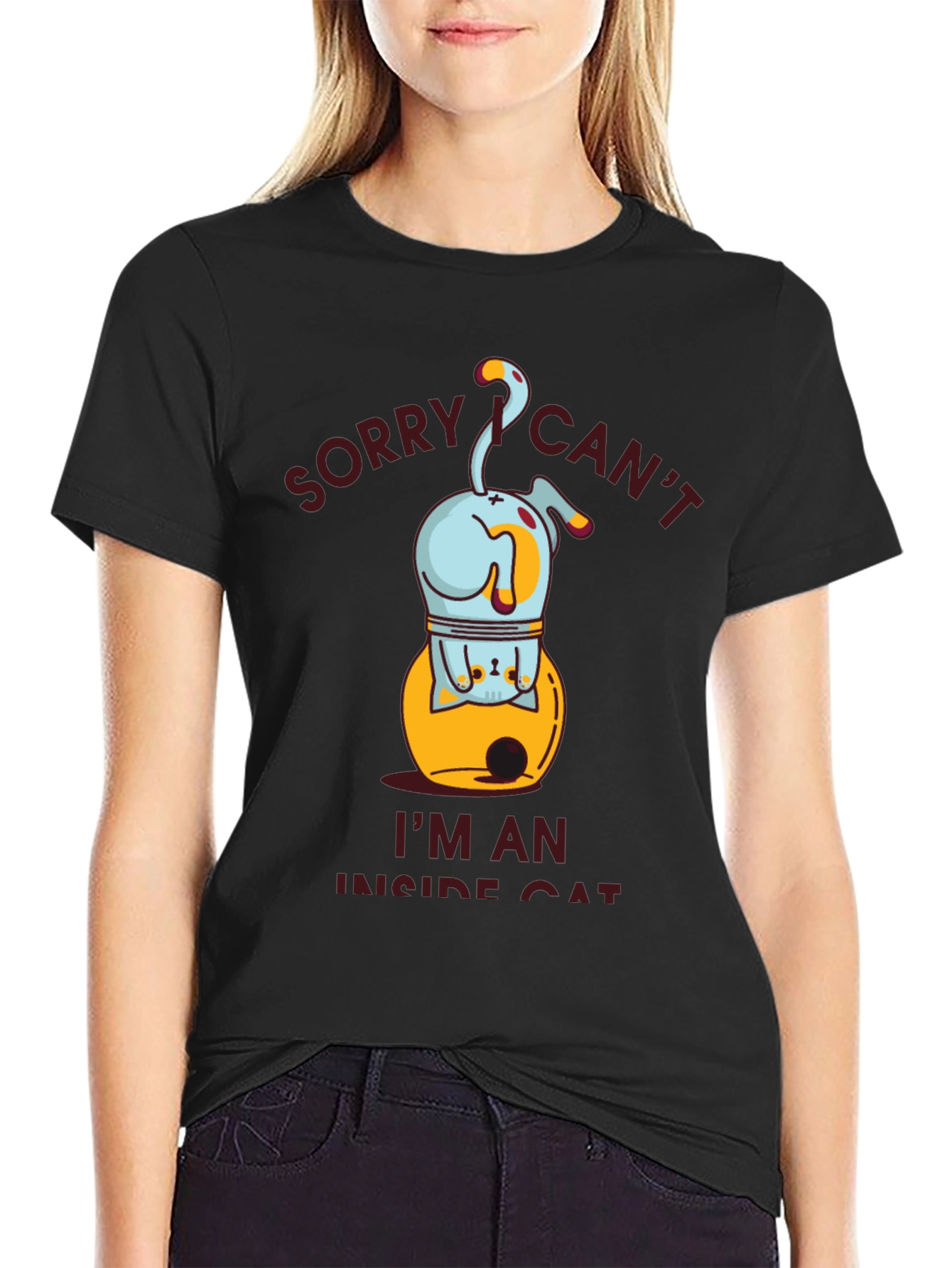 Camiseta Hombre Gato Interior Negra