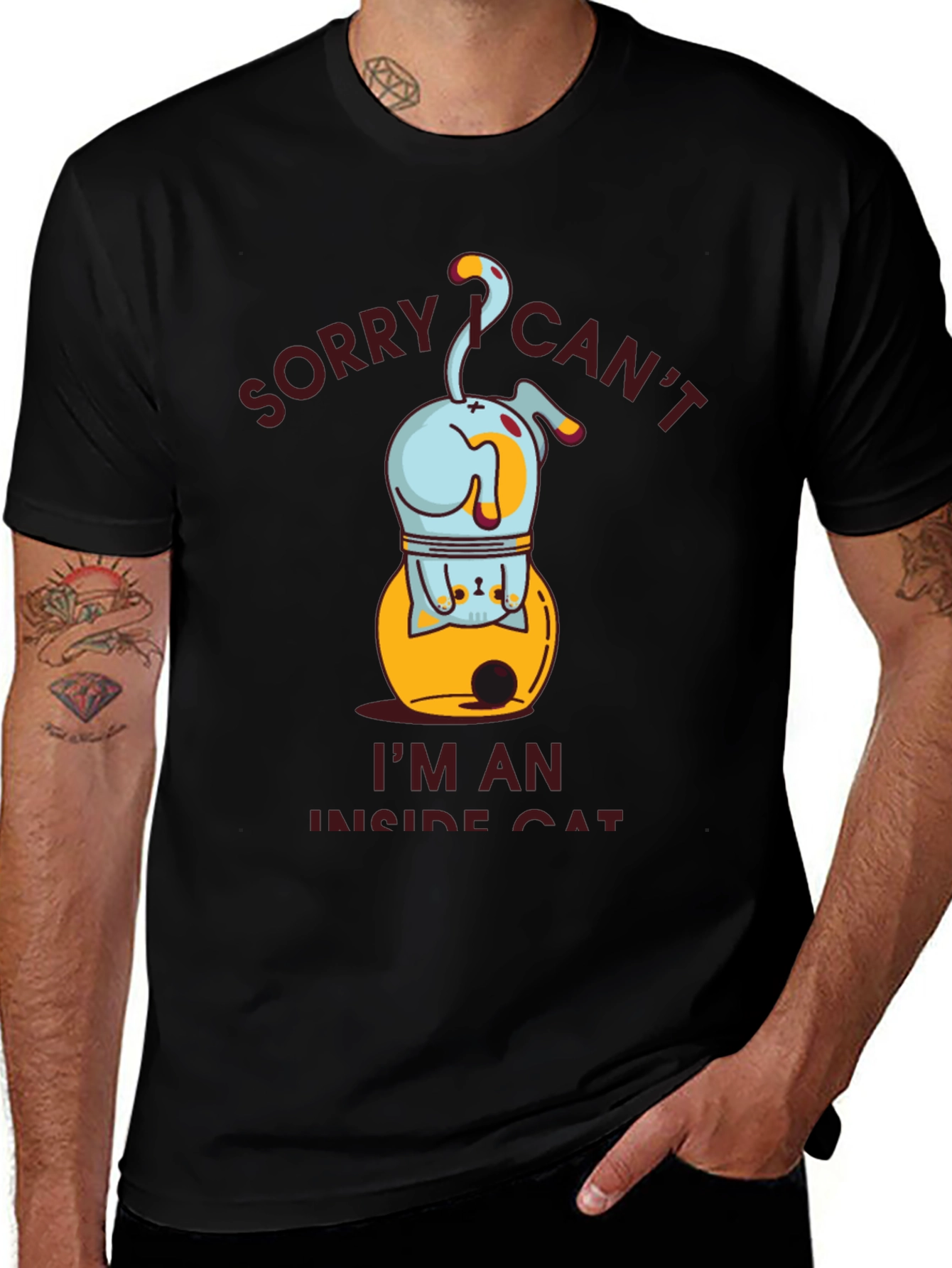 Camiseta Hombre Gato Interior Negra