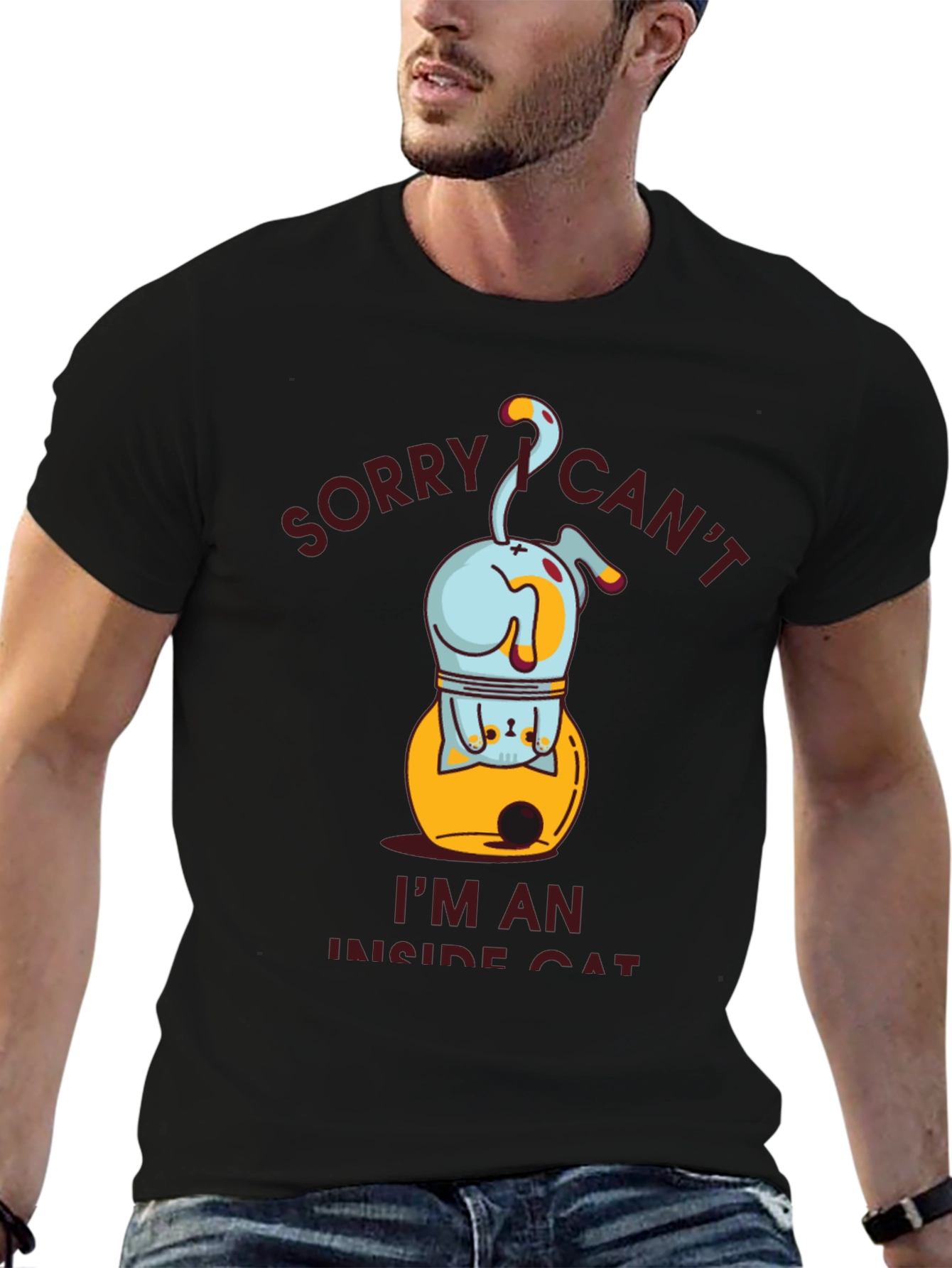 Camiseta Hombre Gato Interior Negra