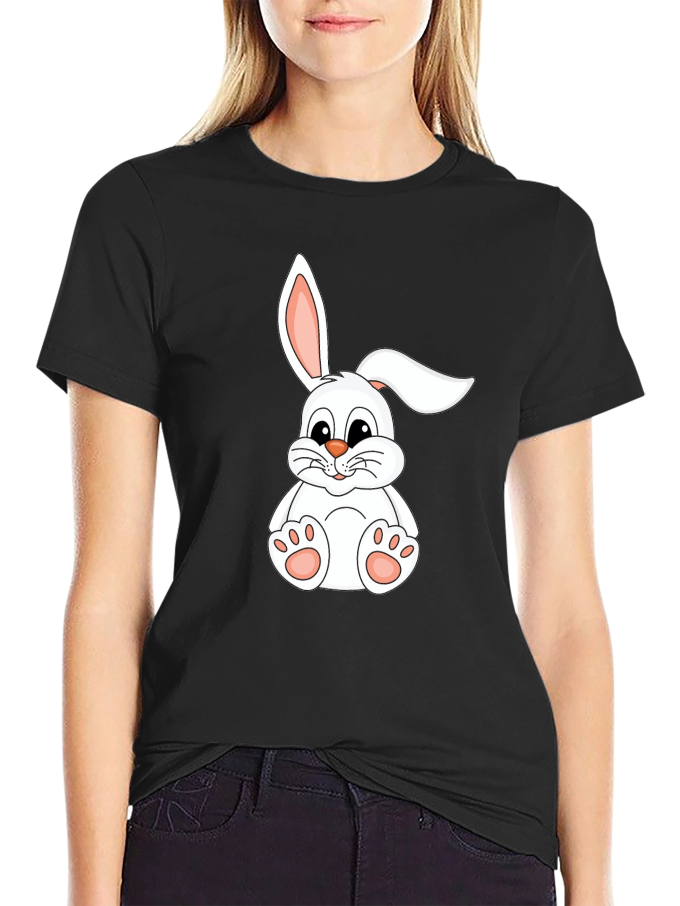 Camiseta Negra con Conejo Blanco