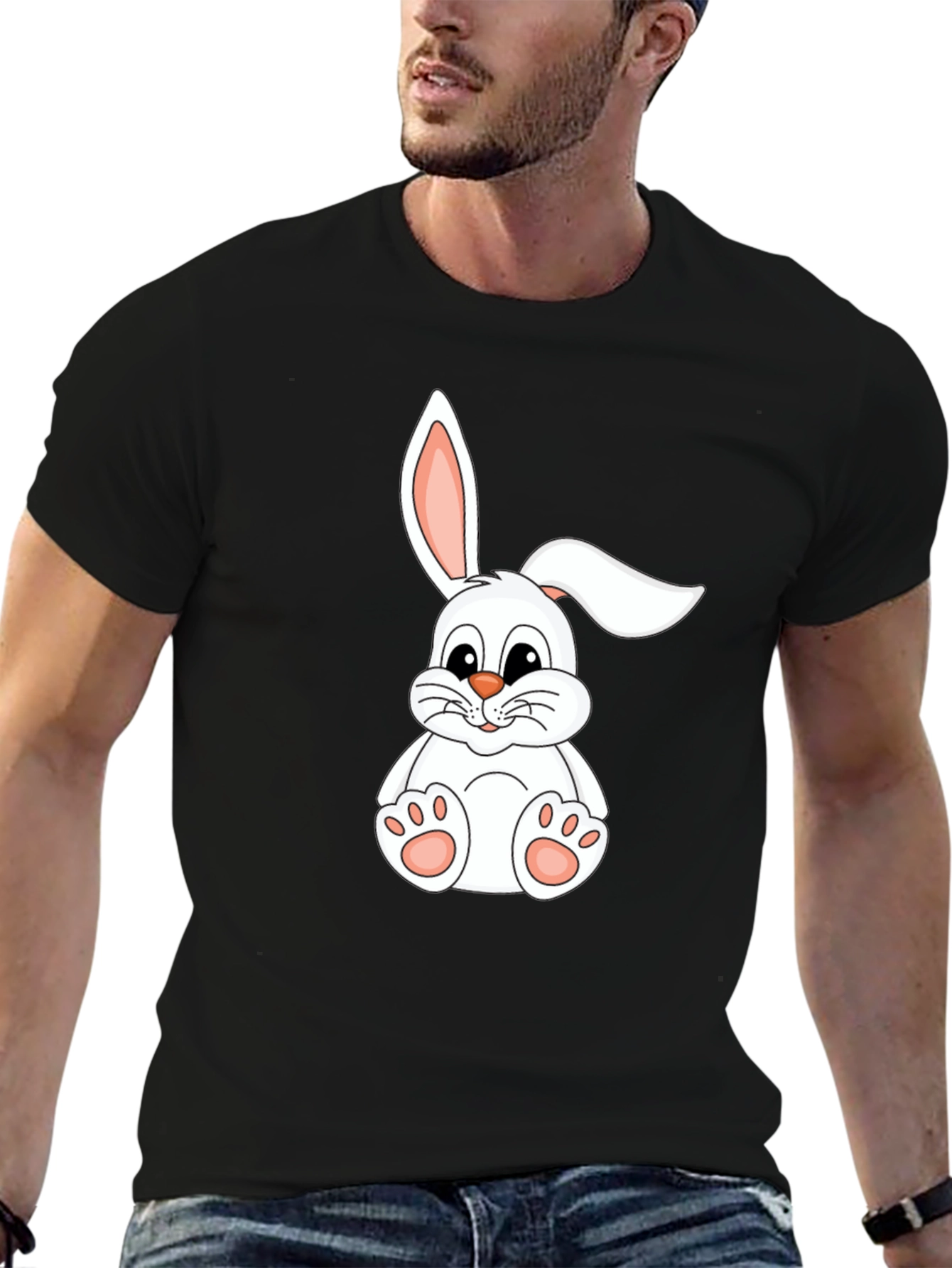 Camiseta Negra con Conejo Blanco