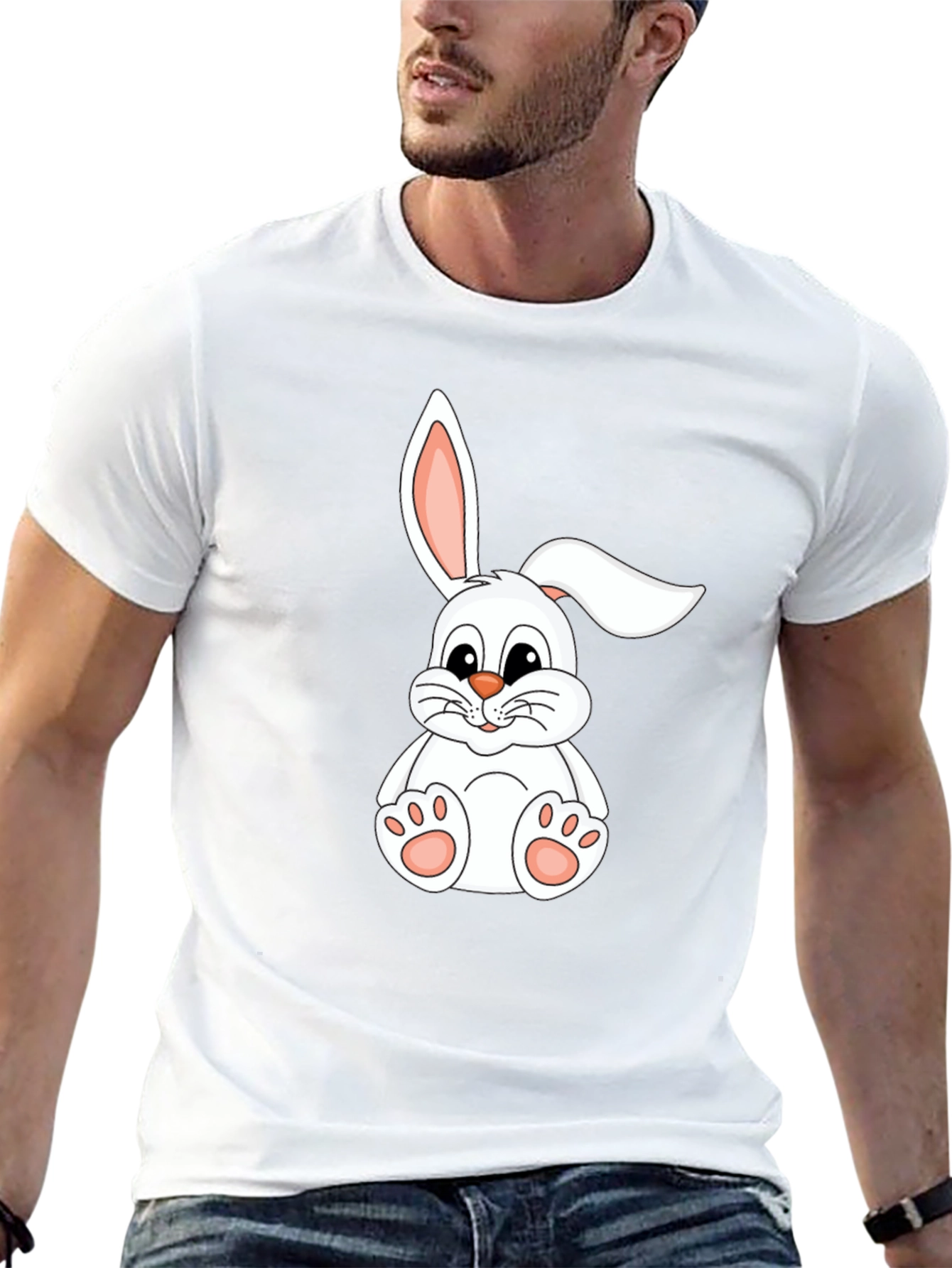 Camiseta Negra con Conejo Blanco