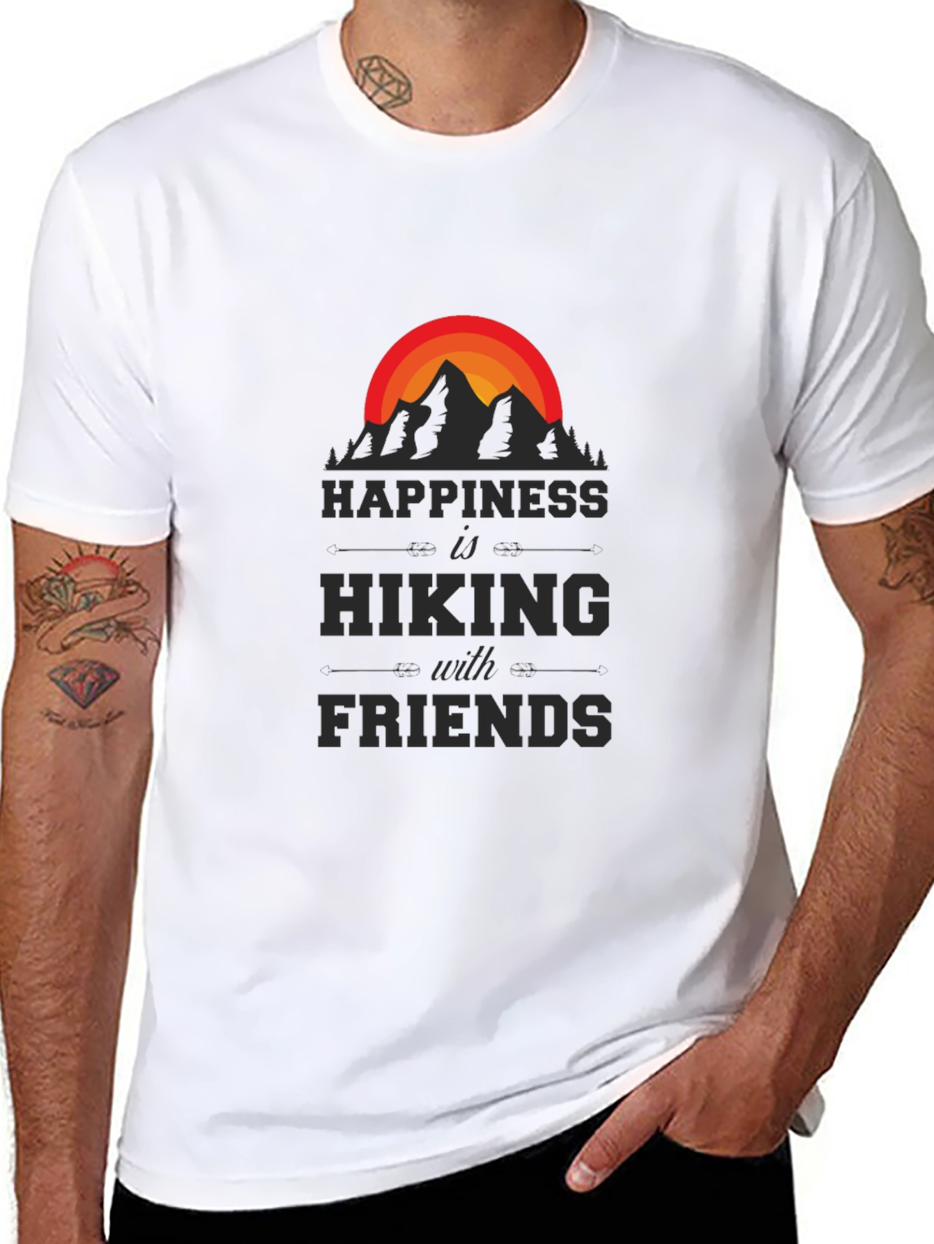 Camiseta Negra Happiness is Hiking with Friends