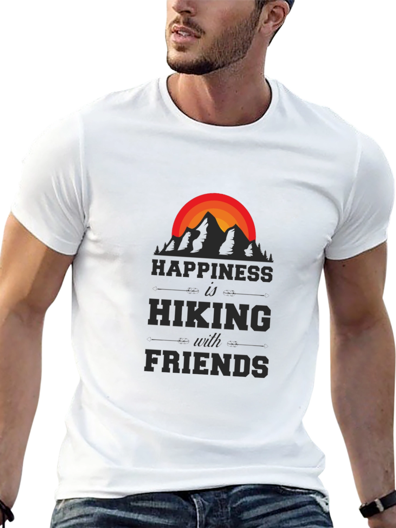 Camiseta Negra Happiness is Hiking with Friends