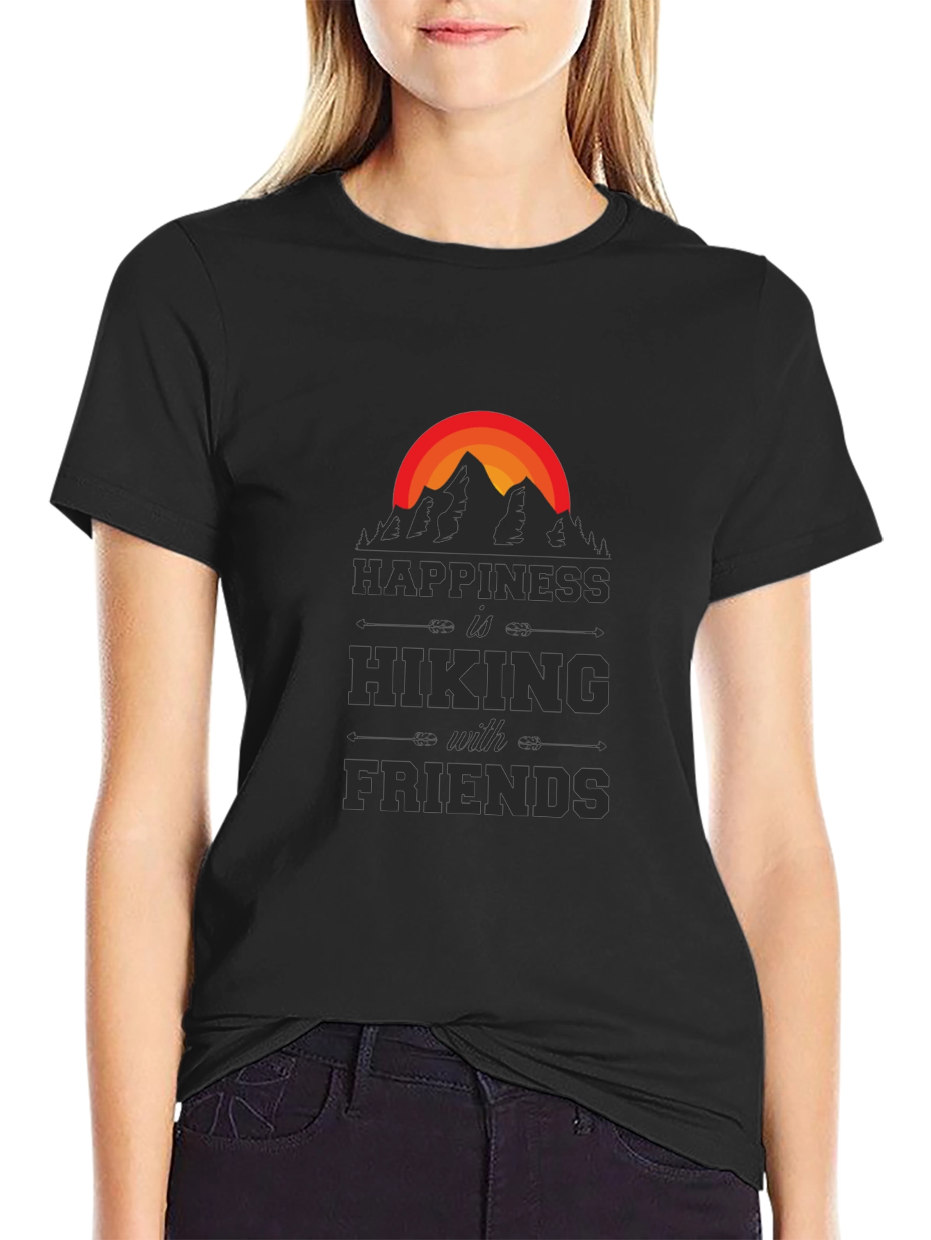 Camiseta Negra Happiness is Hiking with Friends