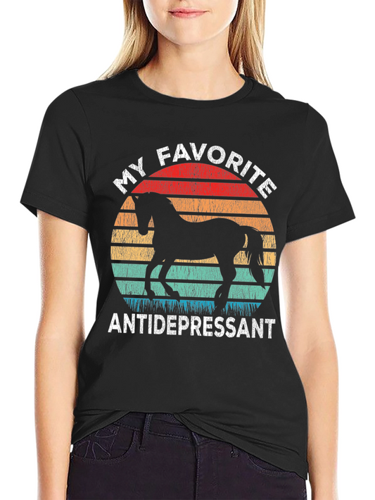 Camiseta Mi Antidepresivo Favorito con Diseño de Caballo Vintage
