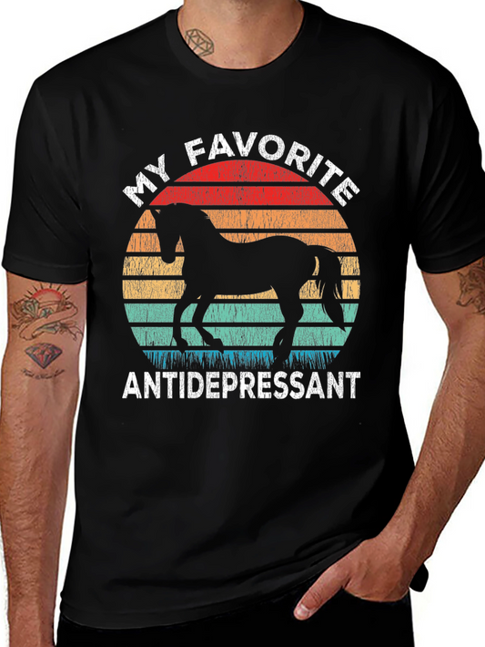 Camiseta Mi Antidepresivo Favorito con Diseño de Caballo Vintage