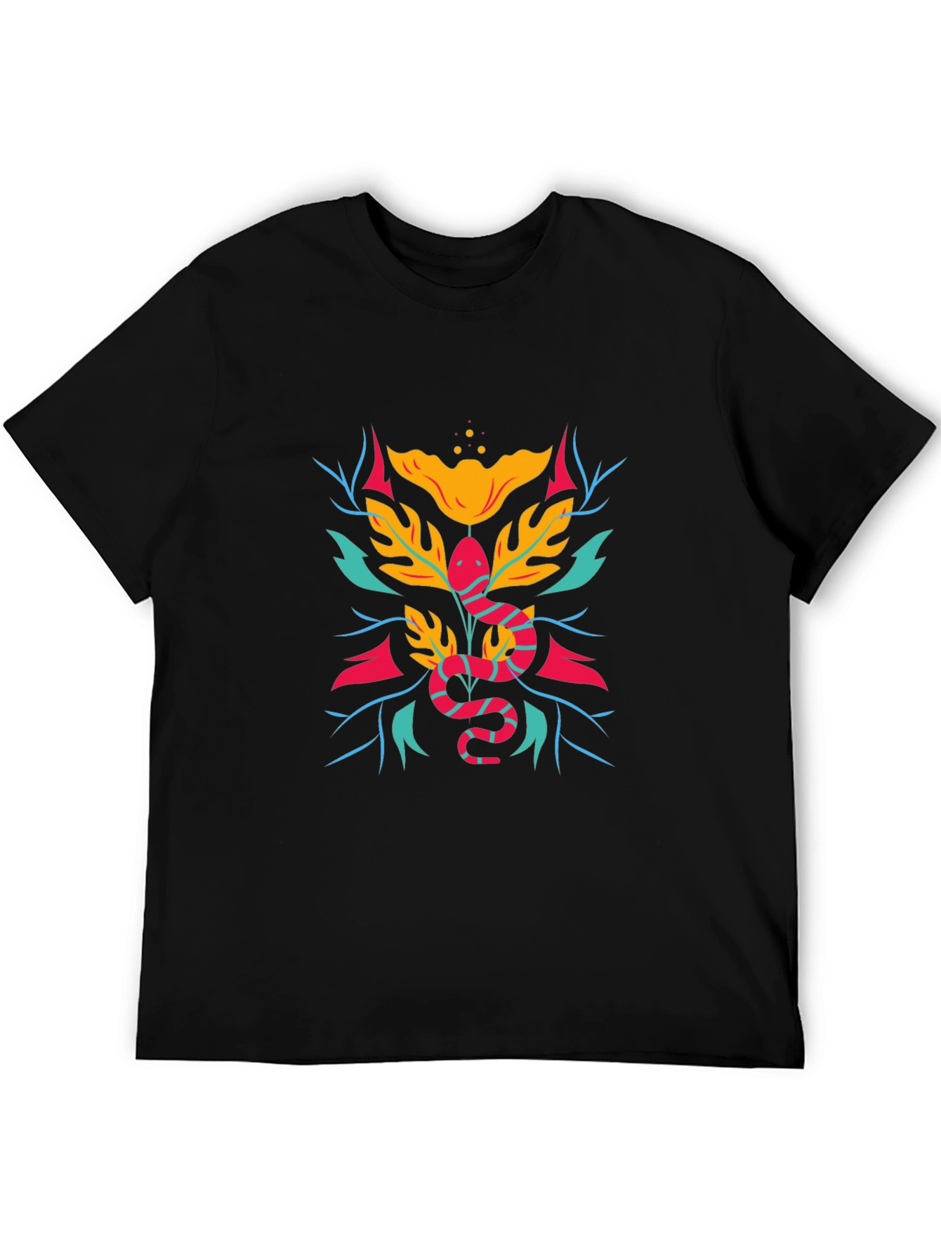 Camiseta Negra con Diseño de Serpiente Floral