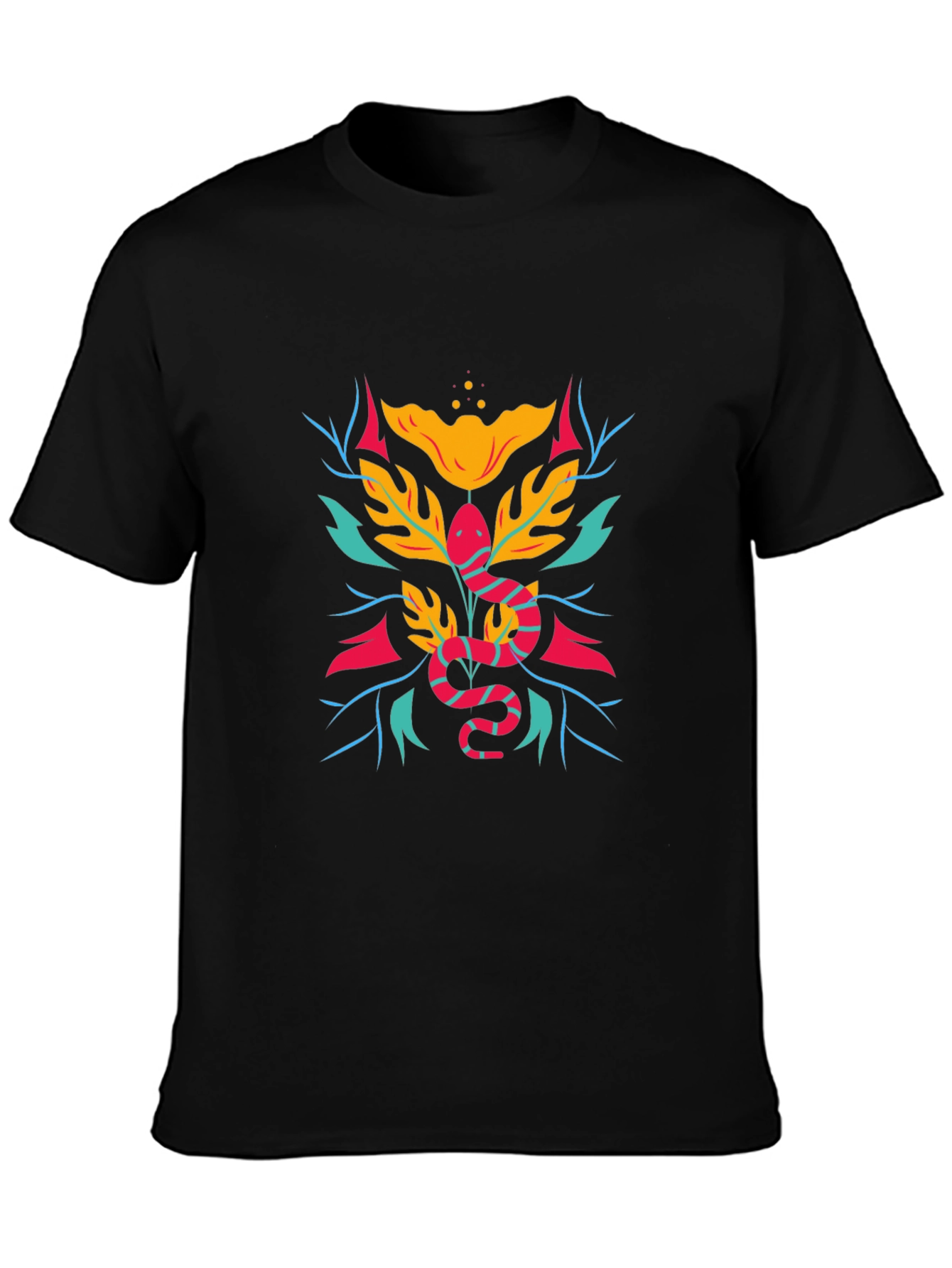 Camiseta Negra con Diseño de Serpiente Floral