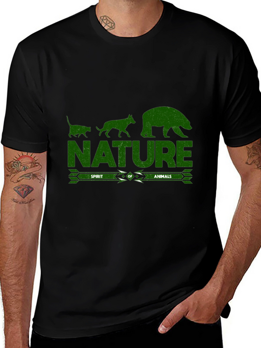 Camiseta Negra con Diseño de Naturaleza y Animales