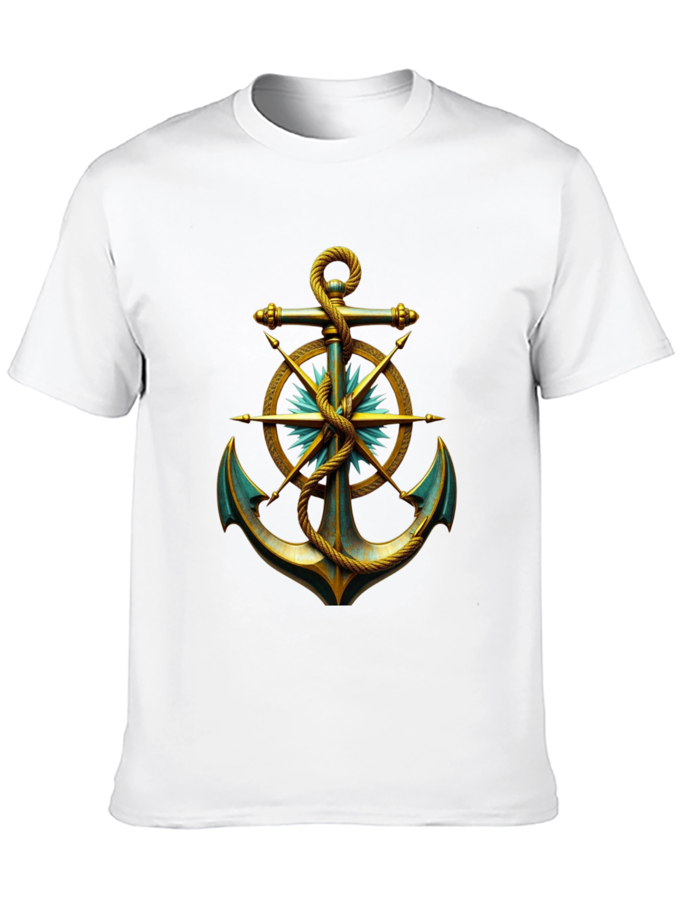 Camiseta Negra con Ancla Náutica Dorada y Azul