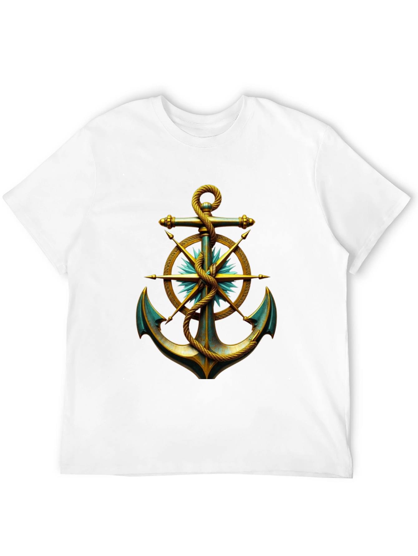 Camiseta Negra con Ancla Náutica Dorada y Azul