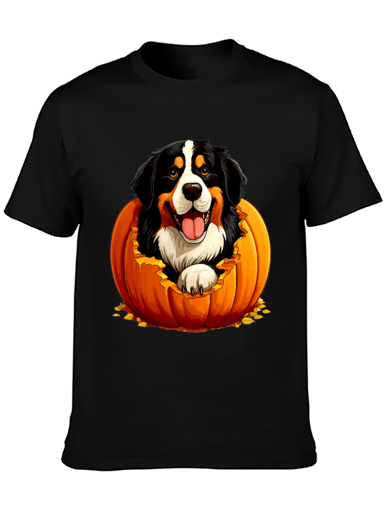 Camiseta Negra con Diseño de Perro en Calabaza