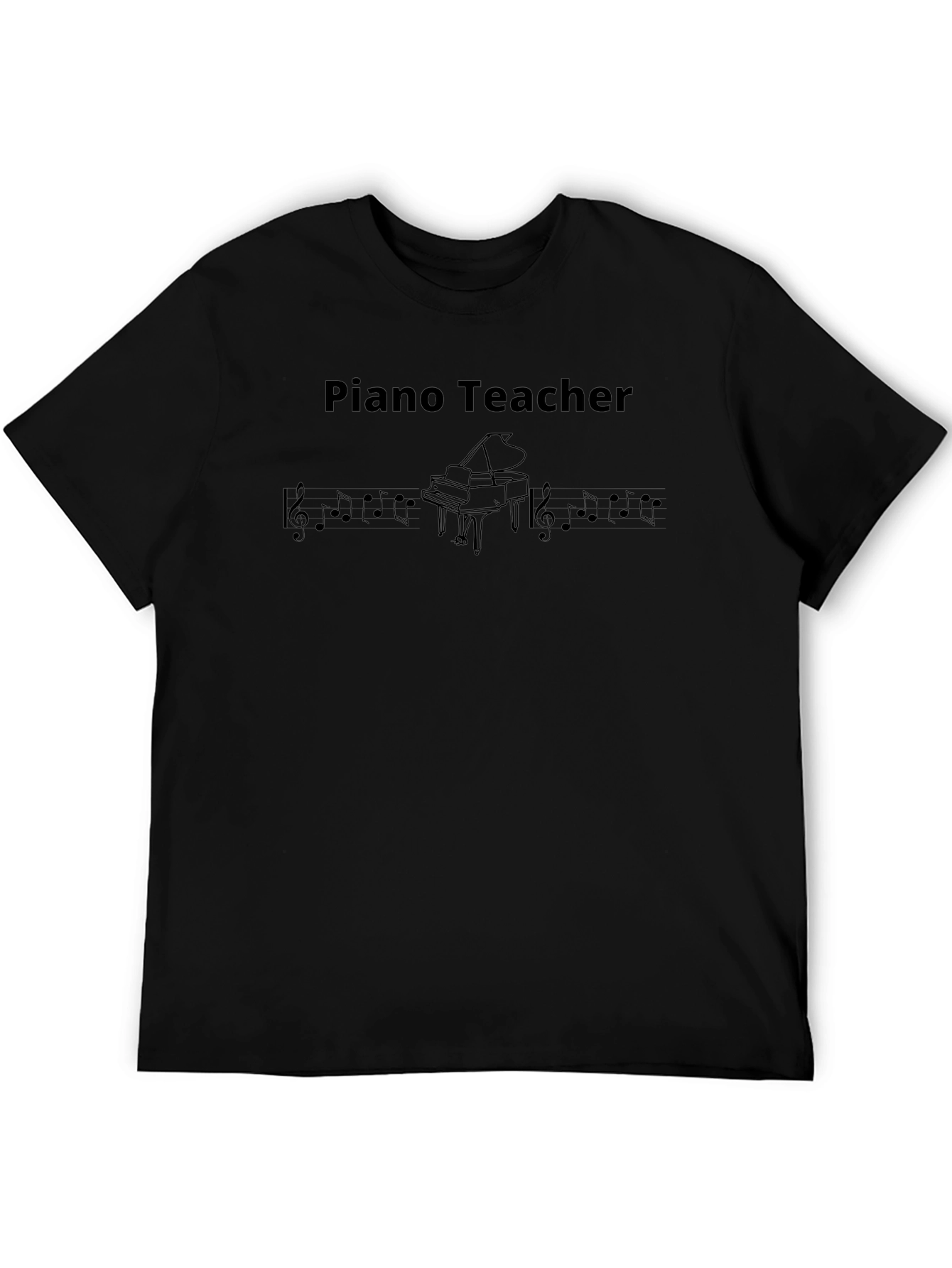 Camiseta Negra Profesor de Piano con Notas Musicales