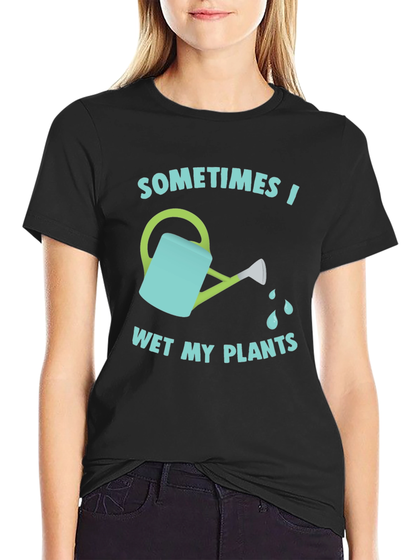 Camiseta Negra Divertida Riego Mis Plantas