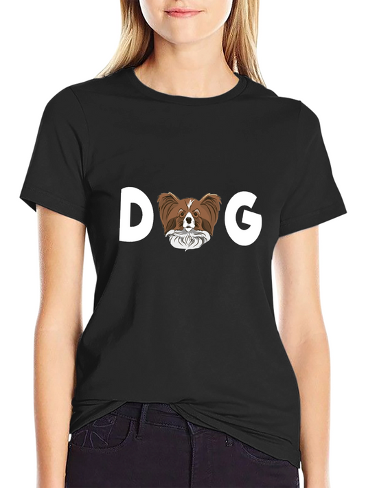 Camiseta Negra DOG con Diseño de Perro Papillon