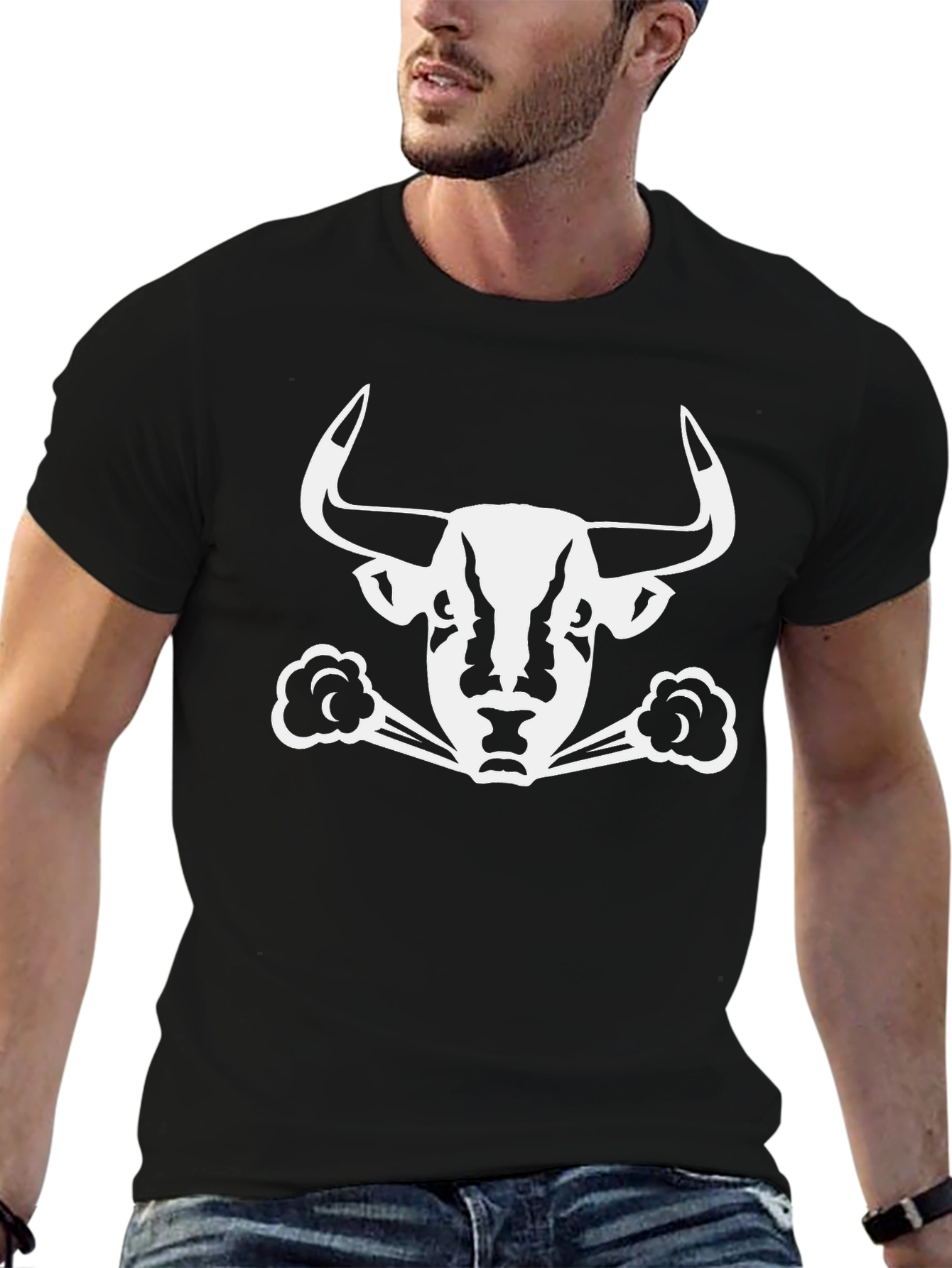 Camiseta Negra con Diseño de Toro Blanco