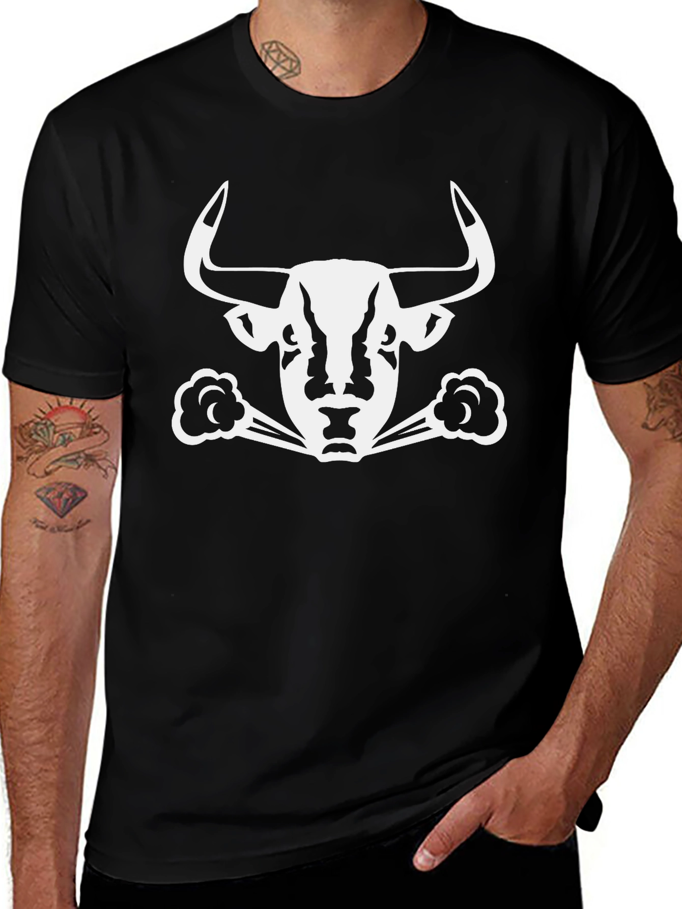 Camiseta Negra con Diseño de Toro Blanco