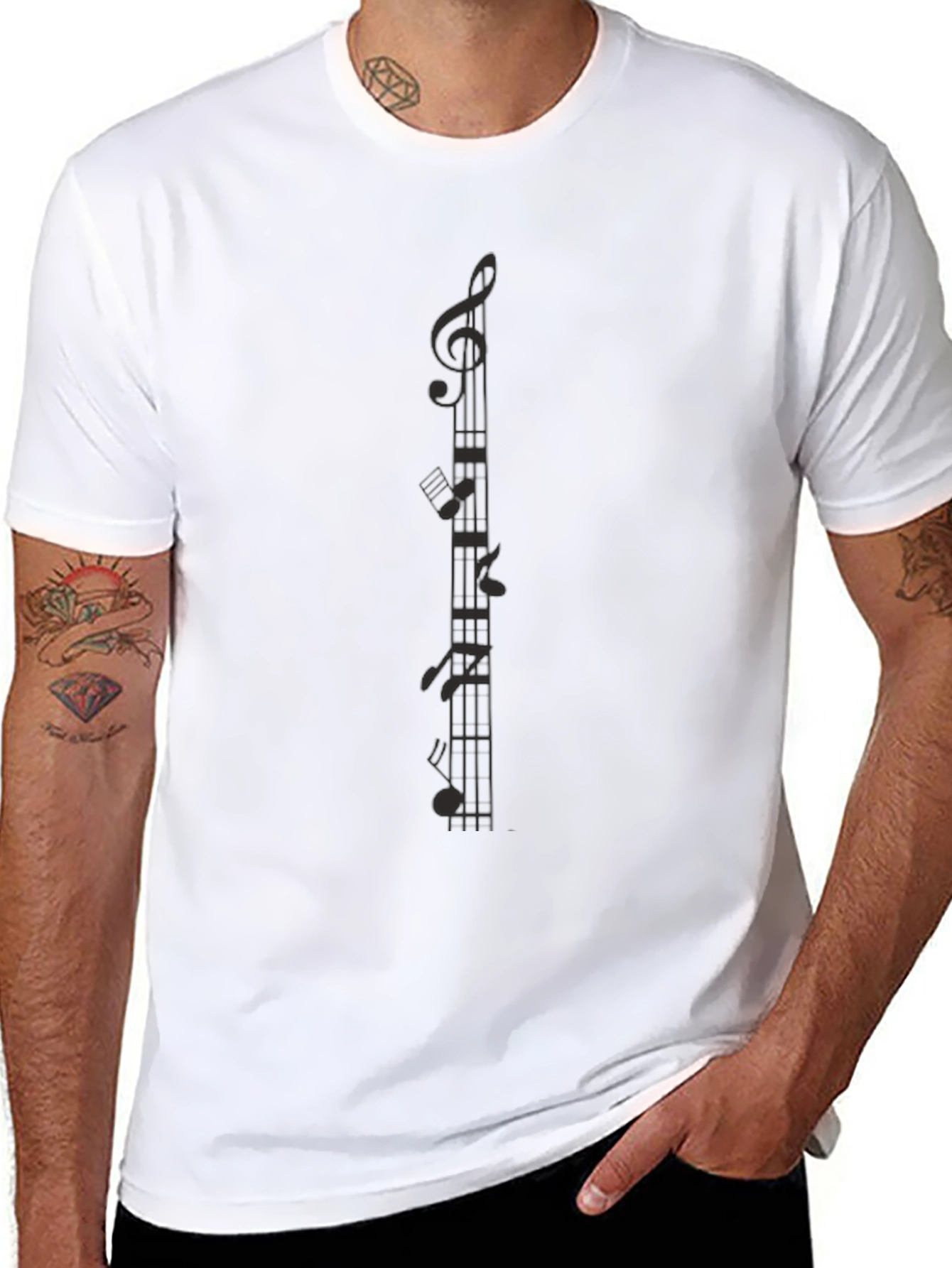 Camiseta Negra con Notas Musicales para Hombre