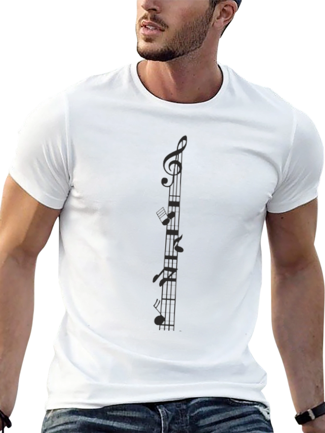 Camiseta Negra con Notas Musicales para Hombre