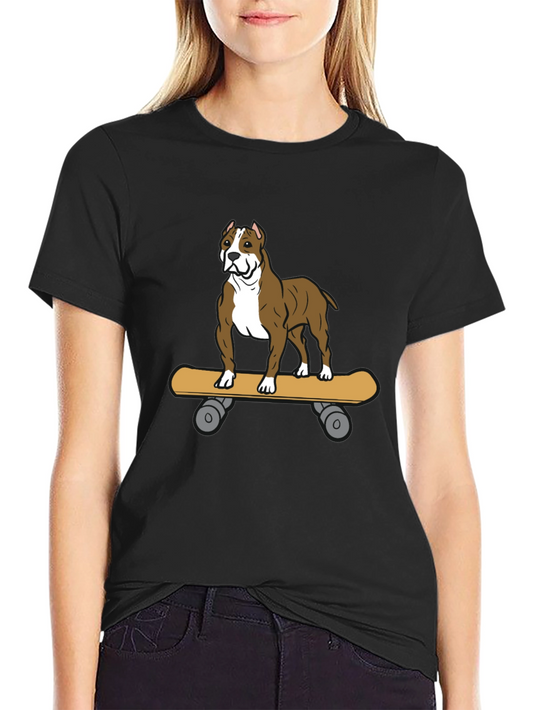 Camiseta Negra con Diseño de Perro Pitbull en Skate