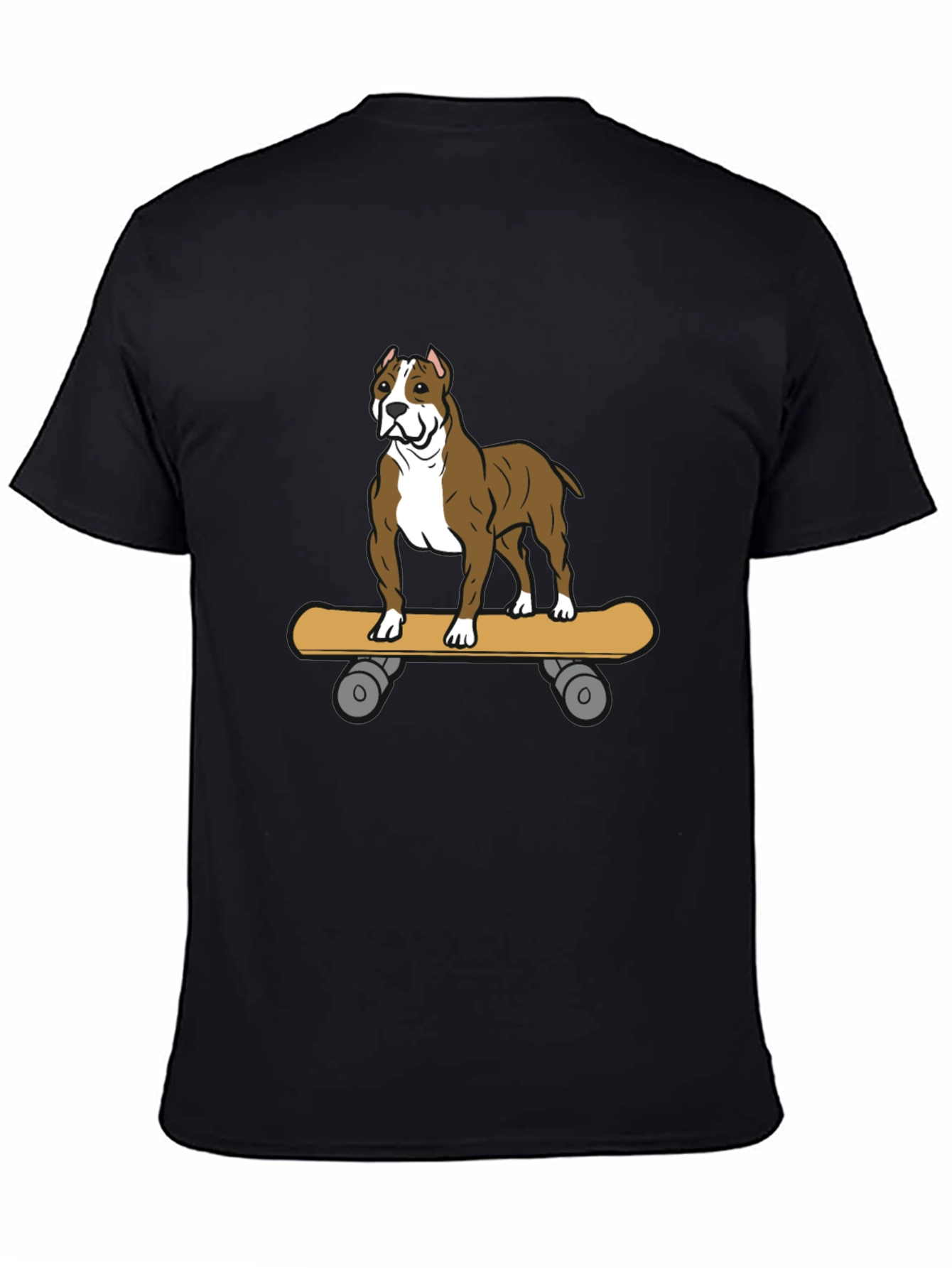 Camiseta Negra con Diseño de Perro Pitbull en Skate