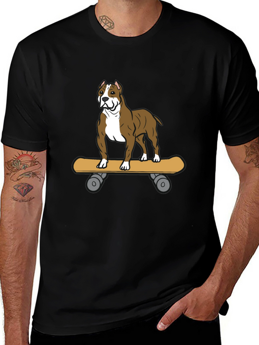 Camiseta Negra con Diseño de Perro Pitbull en Skate