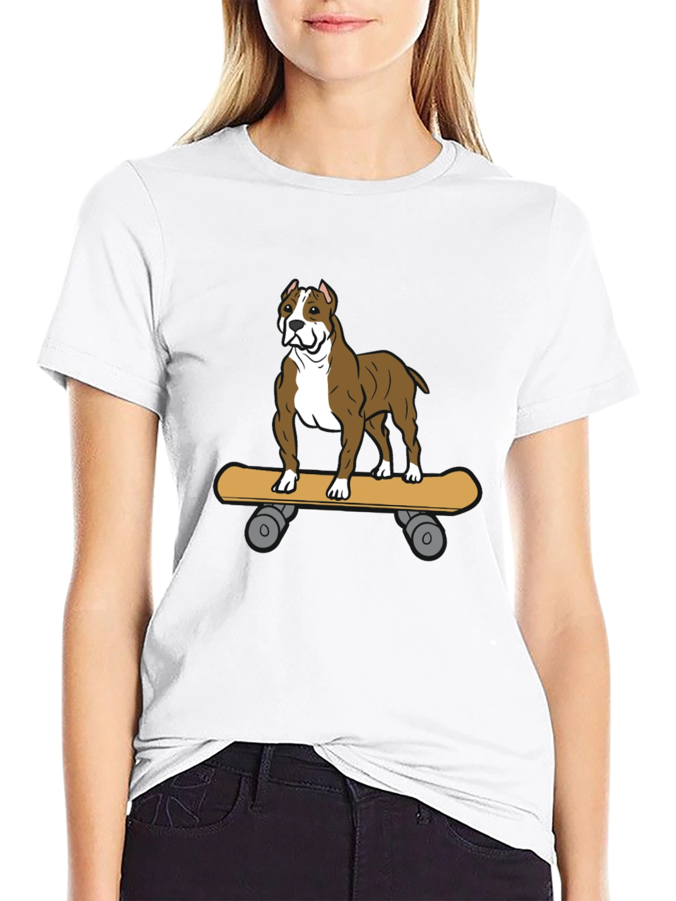 Camiseta Negra con Diseño de Perro Pitbull en Skate