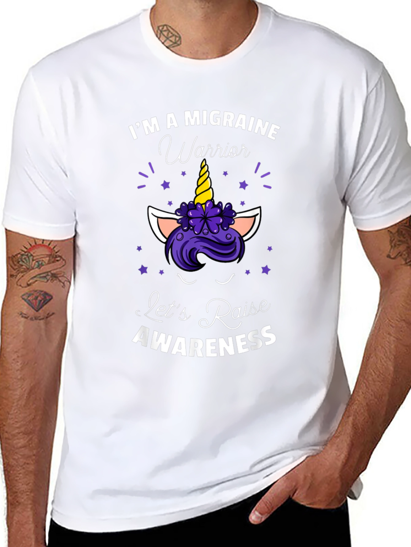 Camiseta Negra Unicornio Concientización Migraña