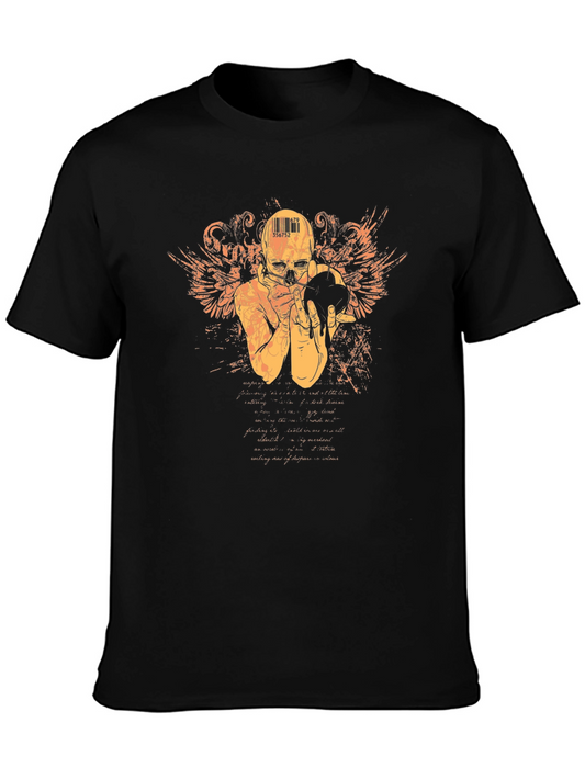 Camiseta Negra con Diseño de Cráneo y Alas
